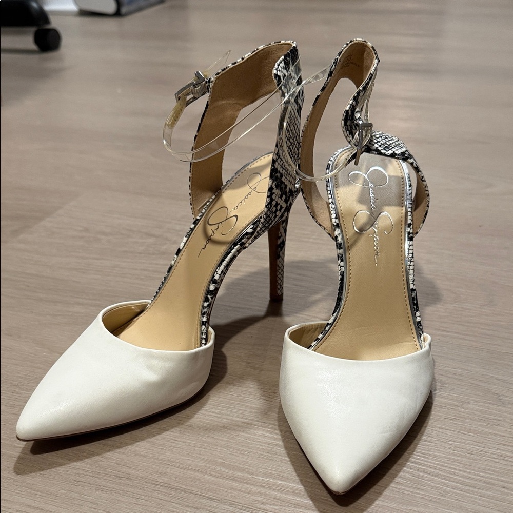 Jessica Simpson White and Black Snake Heels